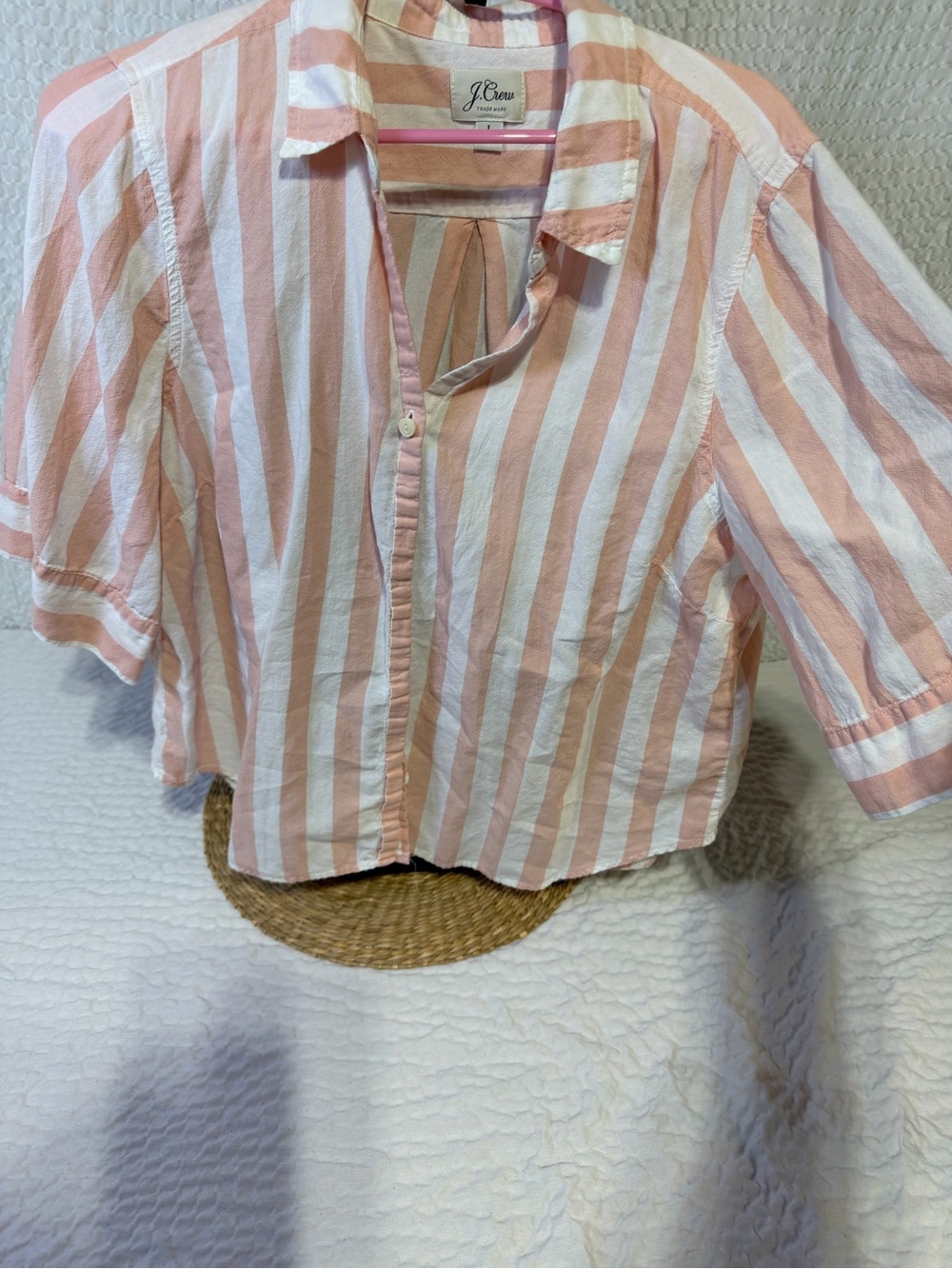 J. Crew Pink and White Vertical Stripe Button-Down Shirt